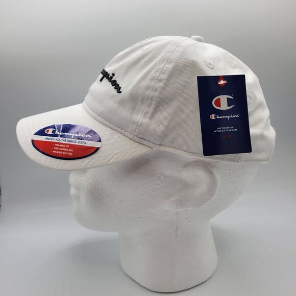 Champion Adjustable Dad Hat Mens Womens White Embroidered Script Logo - Picture 4 of 12